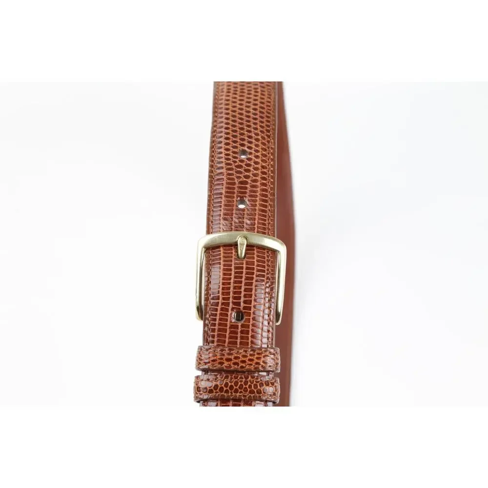 Coach Vintage Cognac Brown Lizard Embossed Leather Belt Brass Buckle Size 36 90